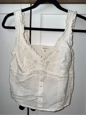 SELF-ESTEEM Cream Emmy Embroidered Button-Front Tank Top